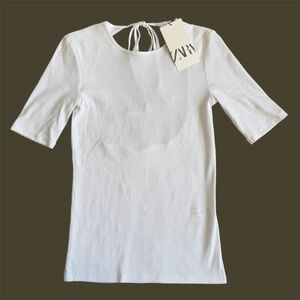 NWT Zara Ribbed Open-back White Short Sleeve Top | M